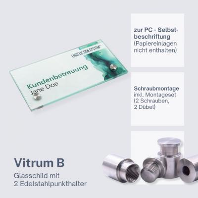 Türschild VITRUM B , Glasschild fuer Buero 200 100 mm